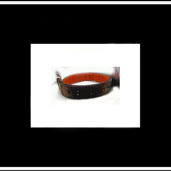 New Rare & Unique Rhinestones & Studs Brushed Animal Fur Genuine Leather Belt